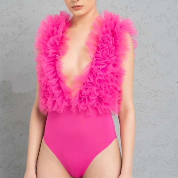 KikiRiki  Fuschia Tulle Ruffle Bodysuit - Picture 3 of 8